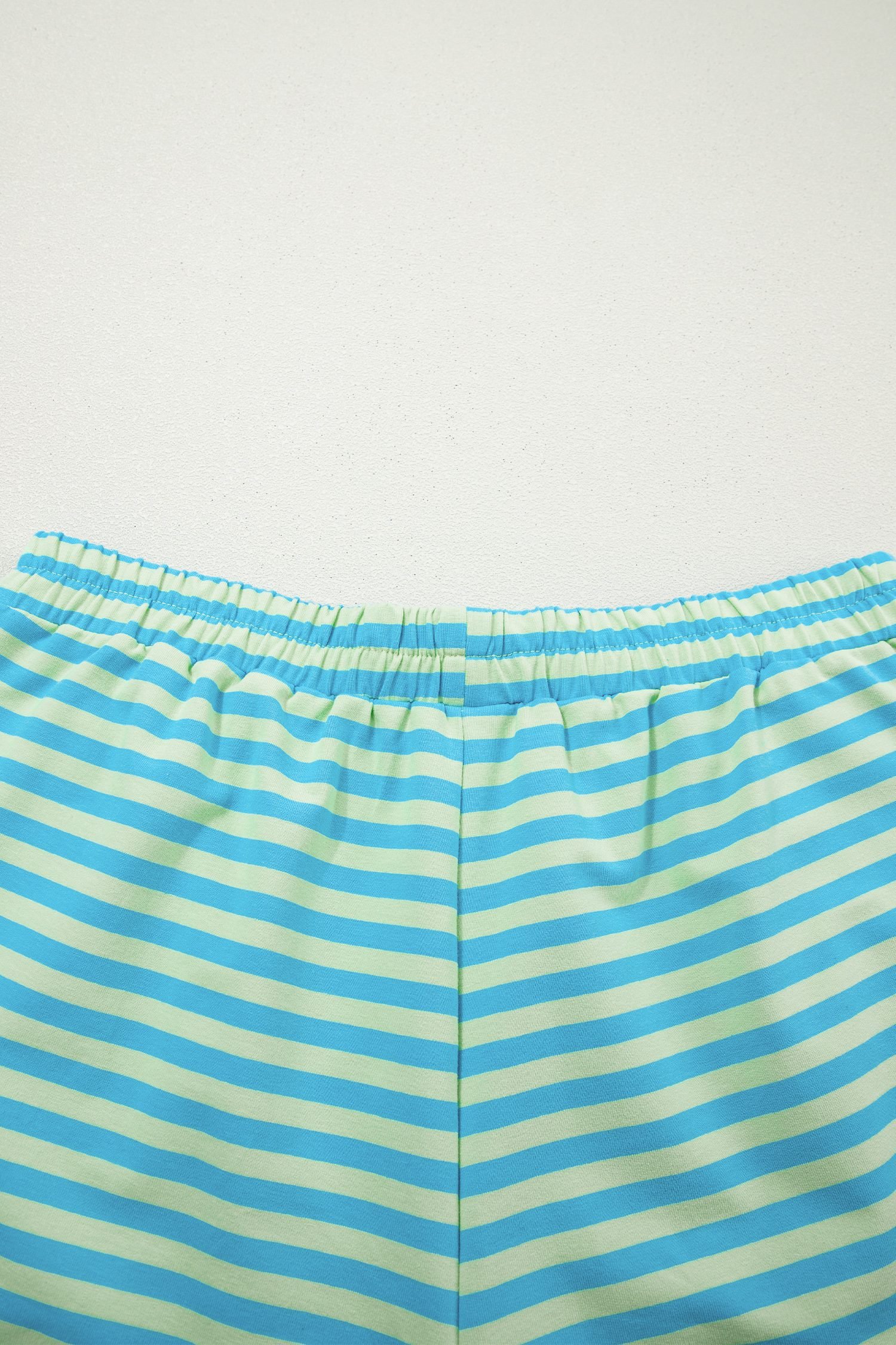 Green Stripe Color Block Detail Long Sleeve Pullover Elastic Waist Pull On Shorts 2pcs Set