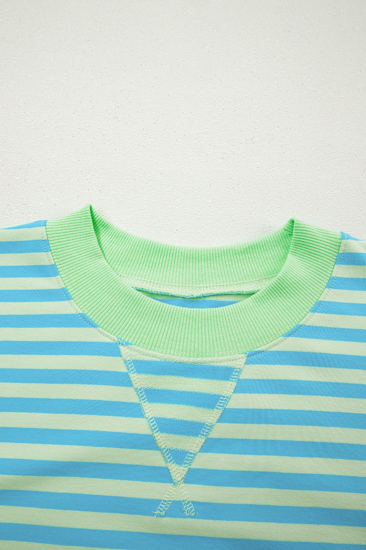 Green Stripe Color Block Detail Long Sleeve Pullover Elastic Waist Pull On Shorts 2pcs Set