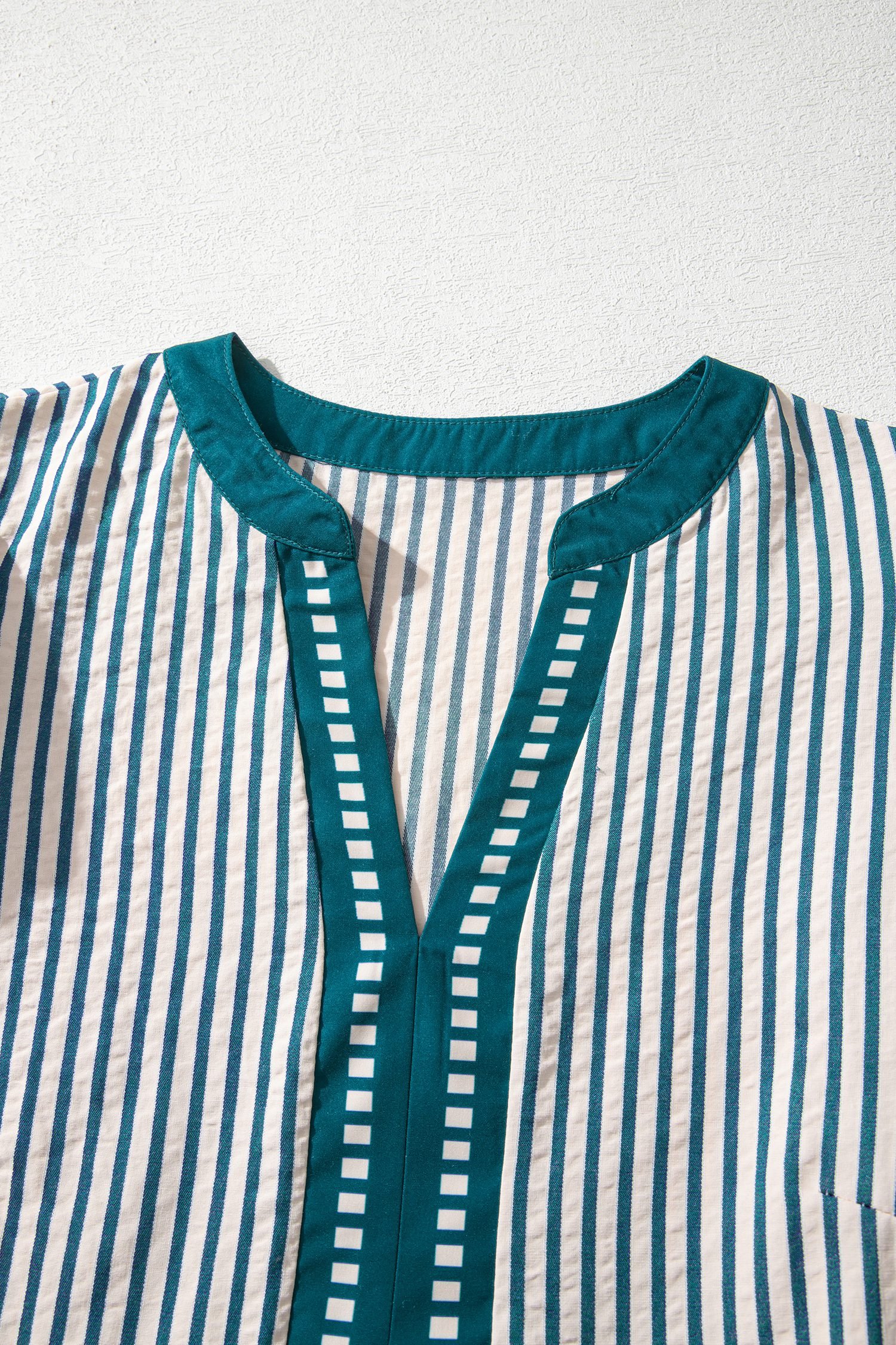 Green Stripe Double Ruffled Short Sleeve Contrast Trim V Neck Midi Dress