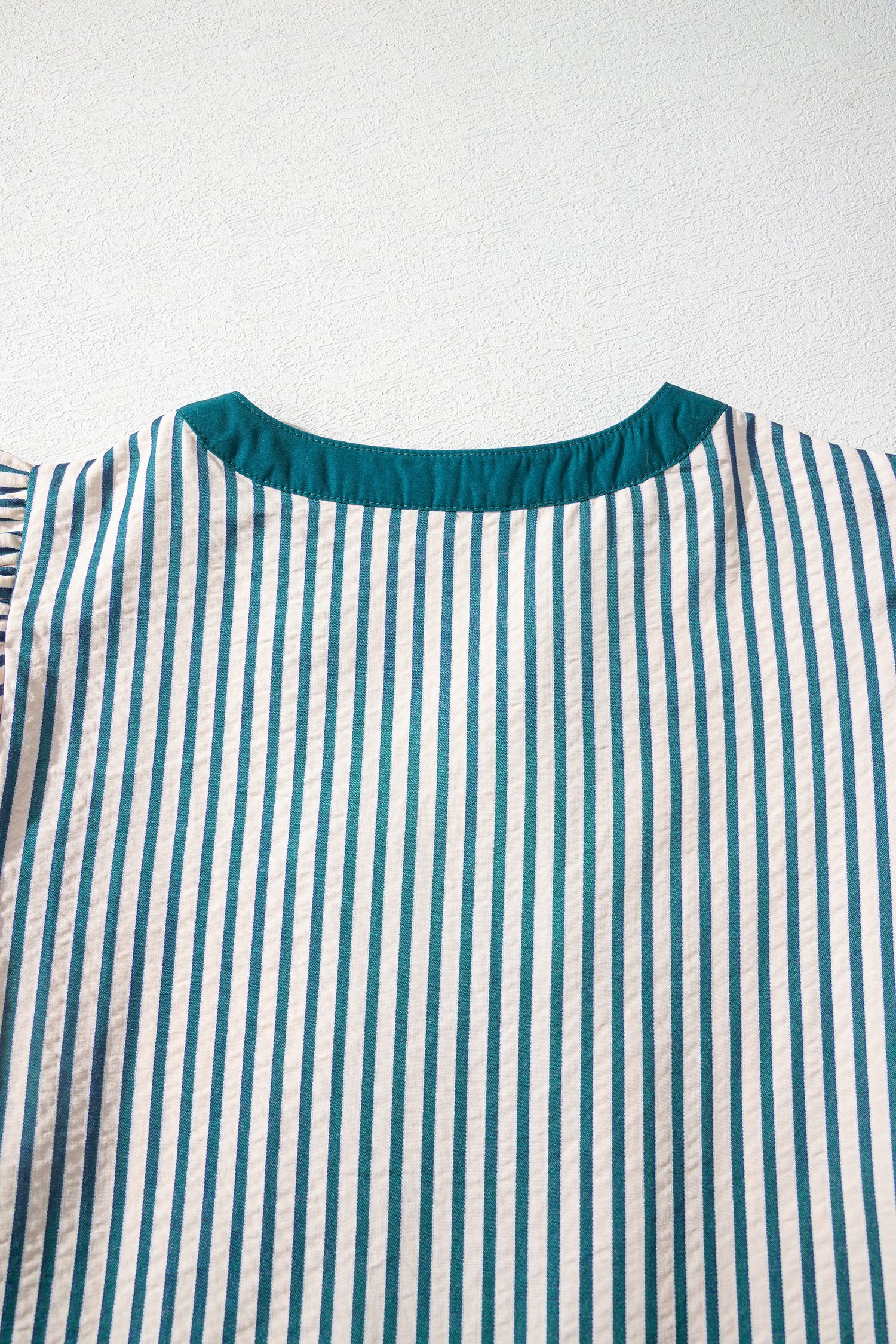 Green Stripe Double Ruffled Short Sleeve Contrast Trim V Neck Midi Dress