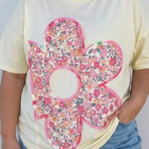 Jet Stream Big Flower Patched Plus Size Tunic T-Shirt