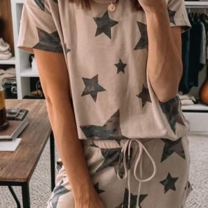 Khaki Camo Star Print Short Lounge Set