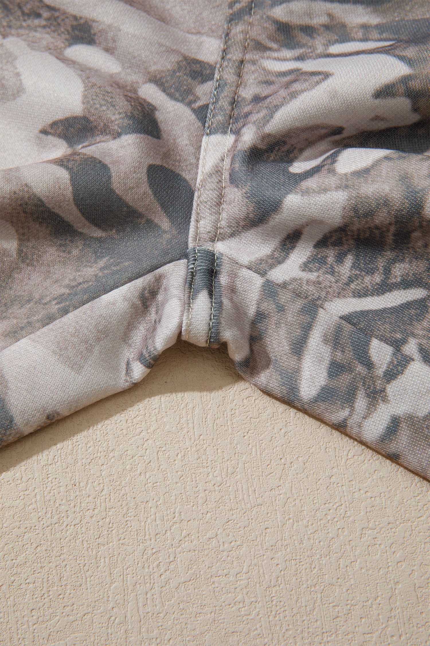 Khaki Camouflage Print Striped Side Panel Patchwork Drawstring Pants