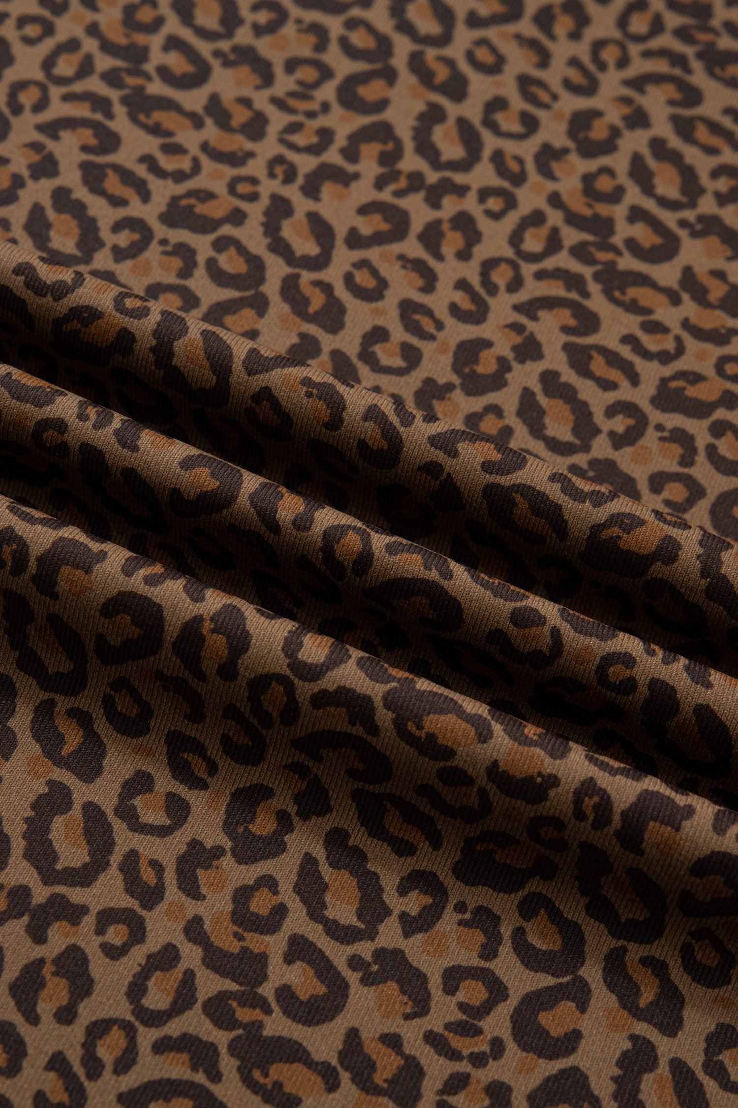Khaki Plus Size Leopard Print Ribbed Trim Round Neck Tee