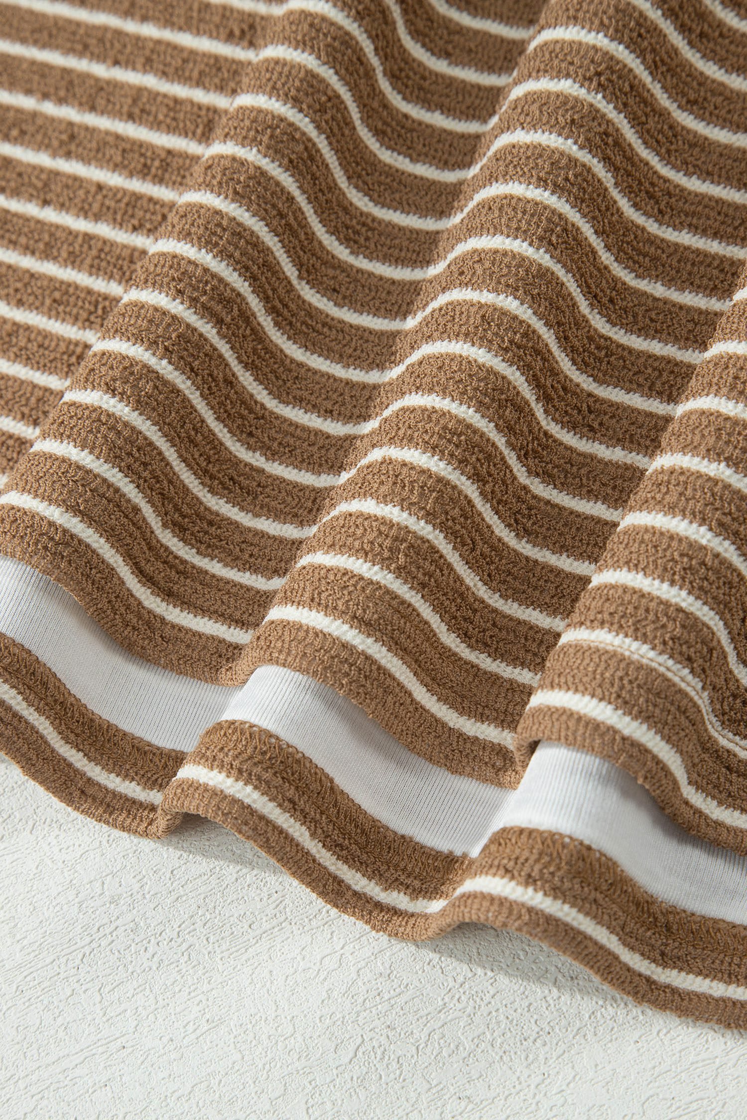 Khaki Stripe Plus Size Striped Colorblock Pocket Lounge Set