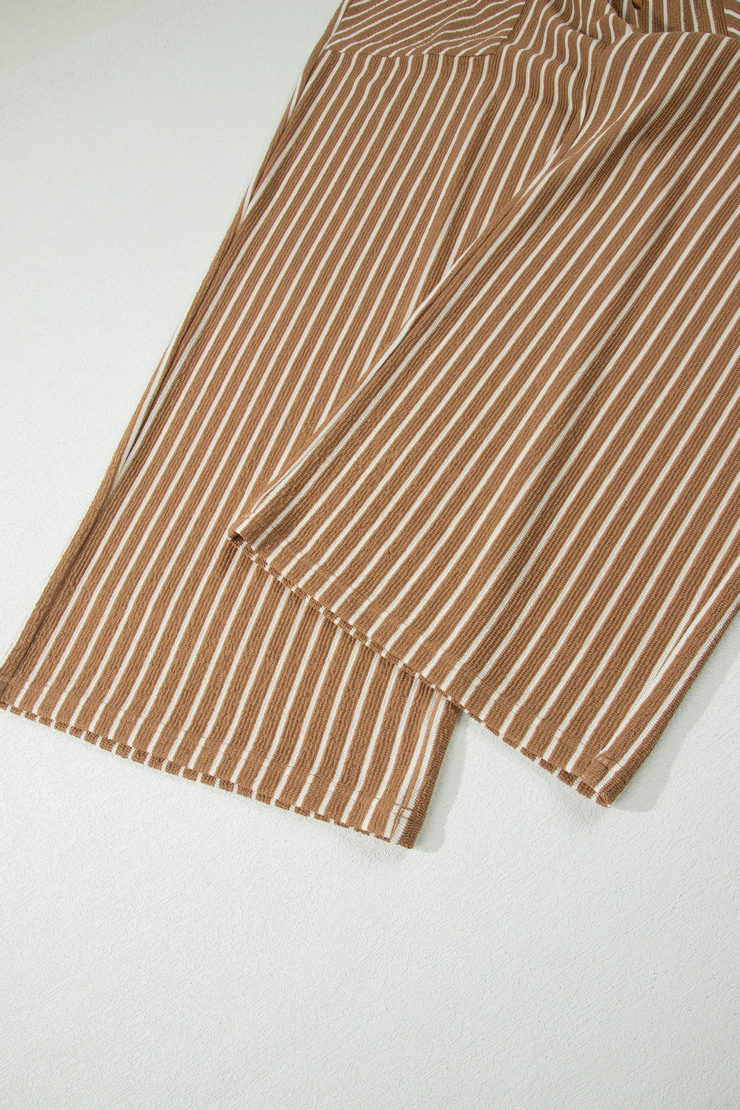 Khaki Stripe Plus Size Striped Colorblock Pocket Lounge Set