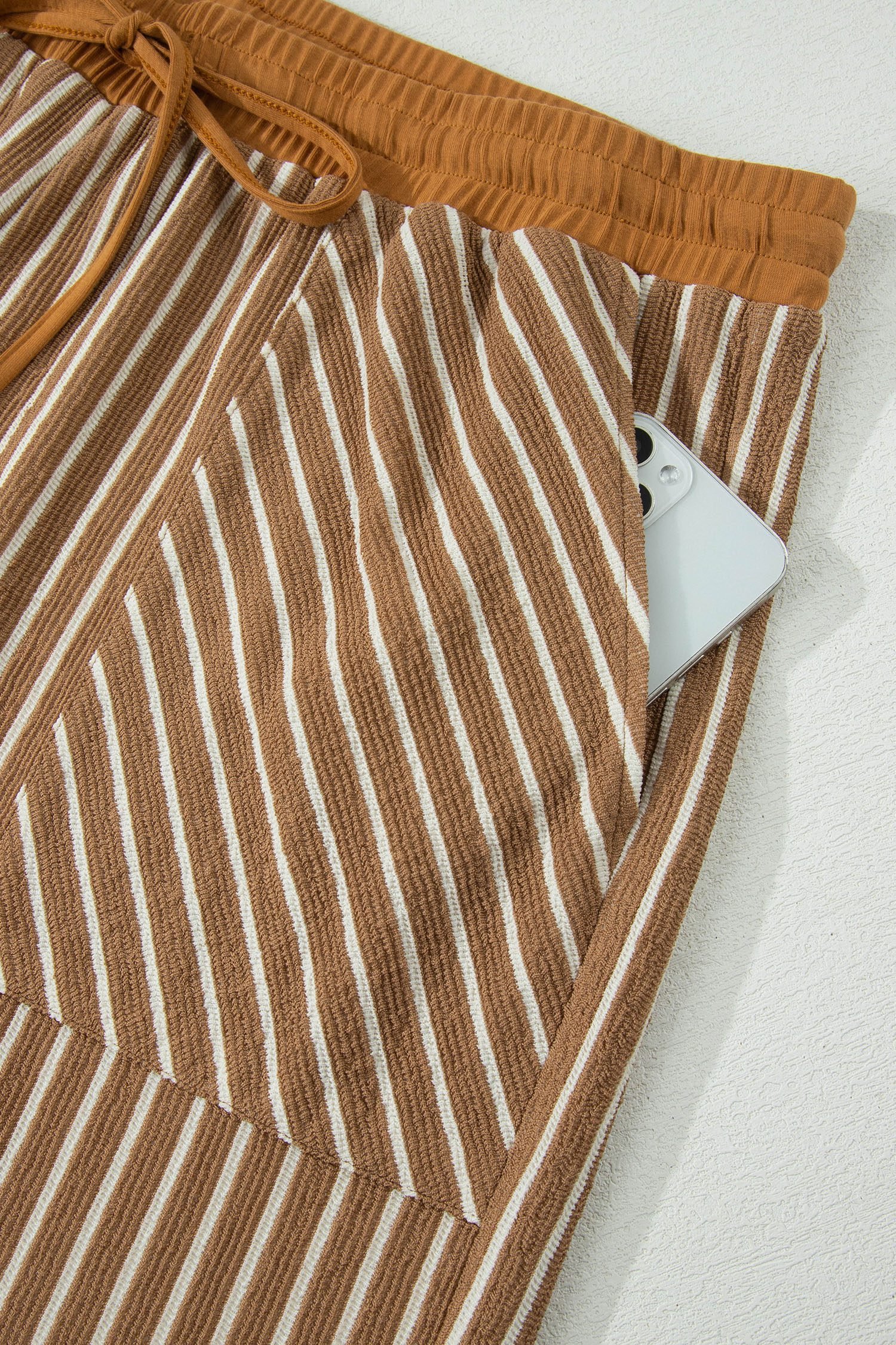 Khaki Stripe Plus Size Striped Colorblock Pocket Lounge Set