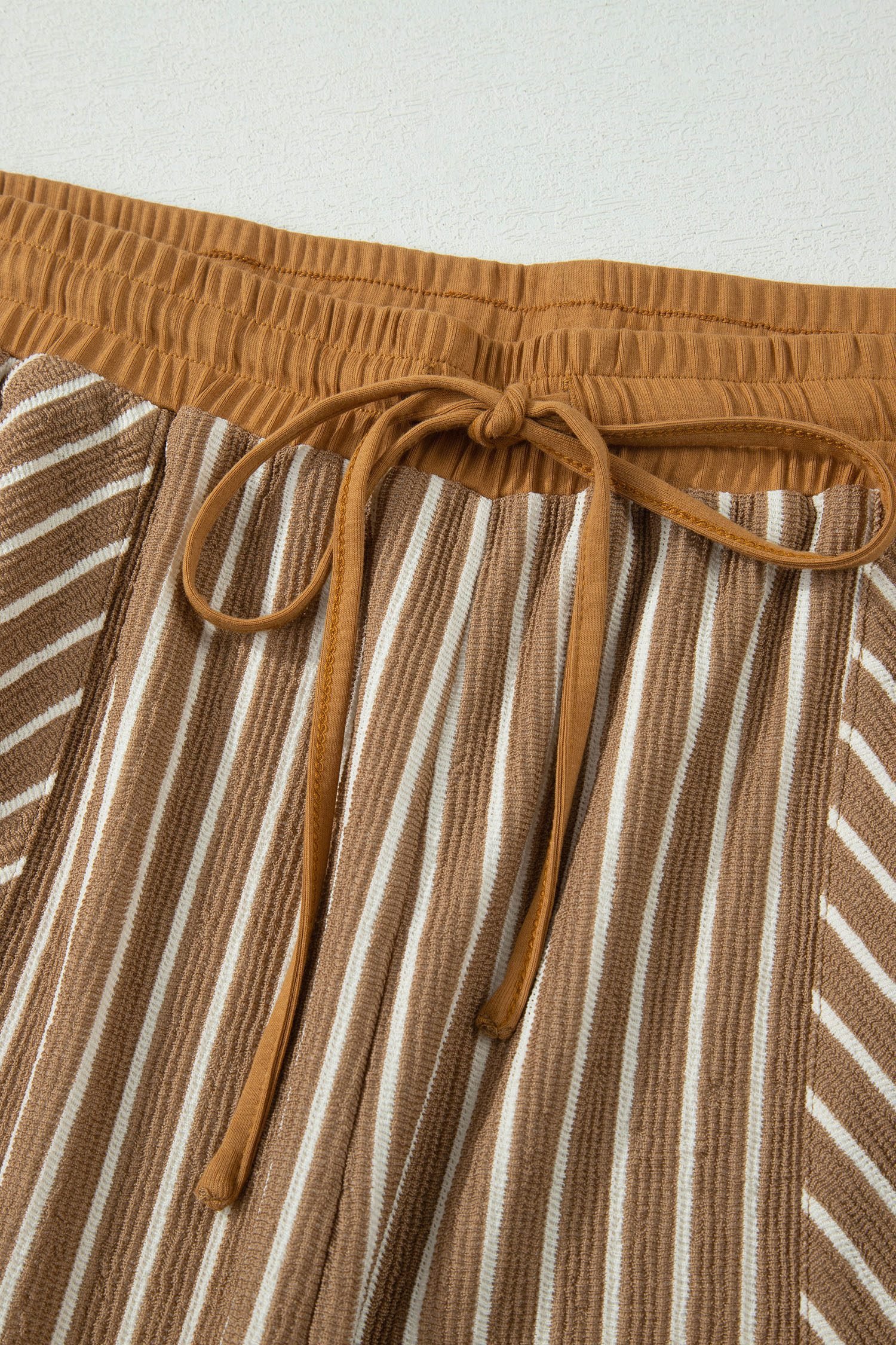 Khaki Stripe Plus Size Striped Colorblock Pocket Lounge Set