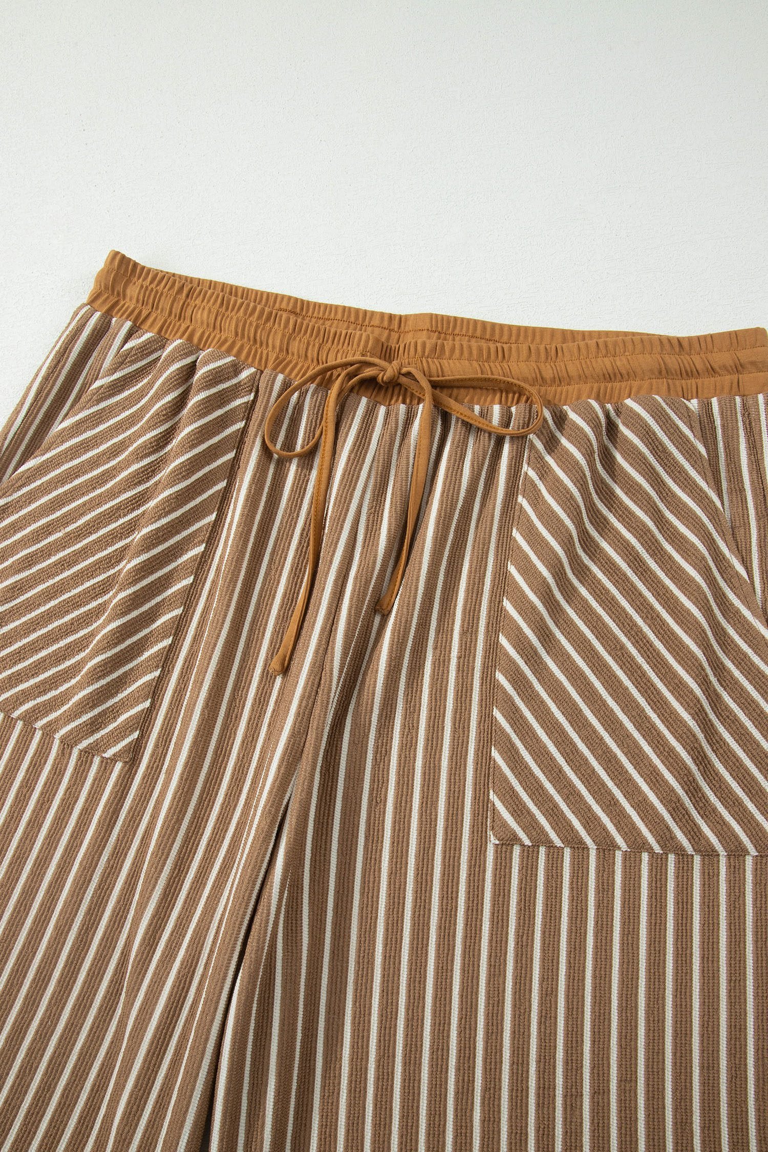 Khaki Stripe Plus Size Striped Colorblock Pocket Lounge Set