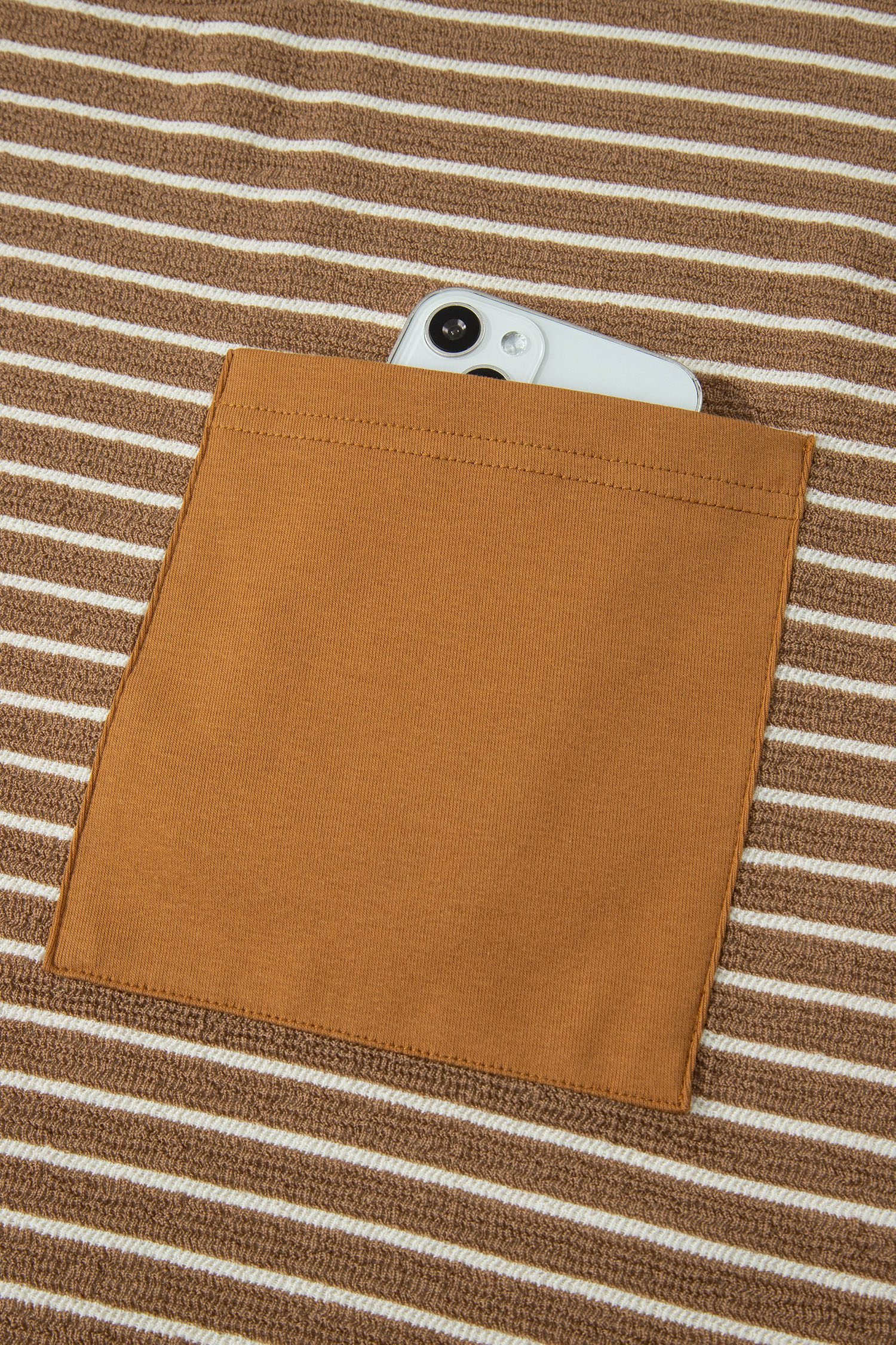 Khaki Stripe Plus Size Striped Colorblock Pocket Lounge Set