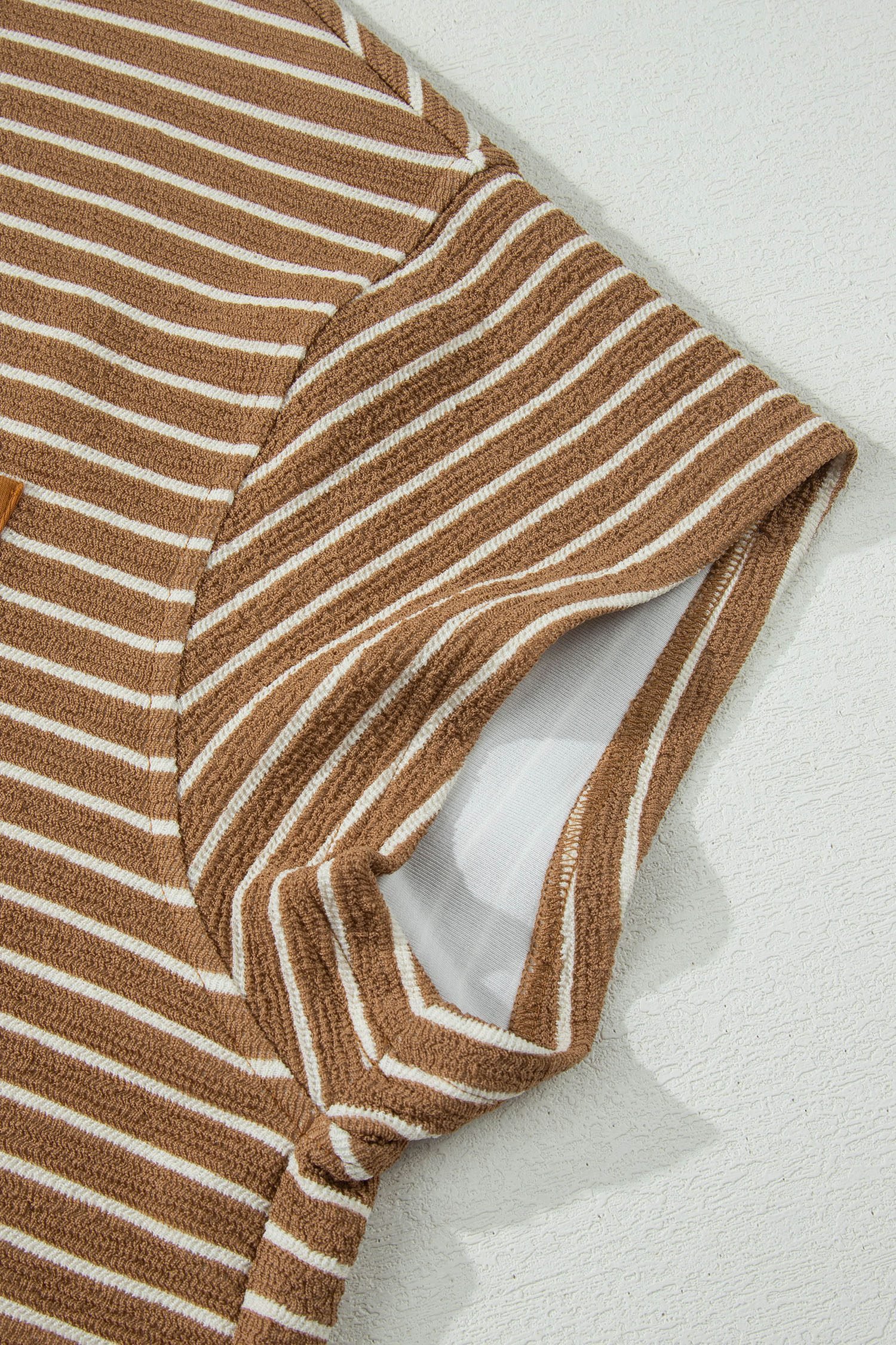 Khaki Stripe Plus Size Striped Colorblock Pocket Lounge Set