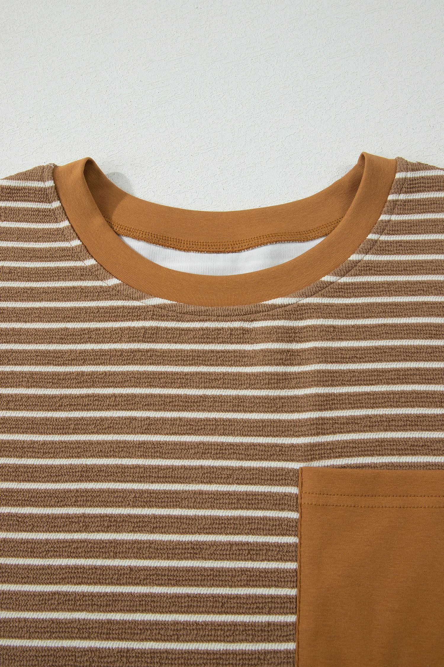 Khaki Stripe Plus Size Striped Colorblock Pocket Lounge Set