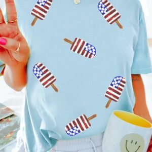 Light Blue Patriotic Sequin Popsicle T Shirt