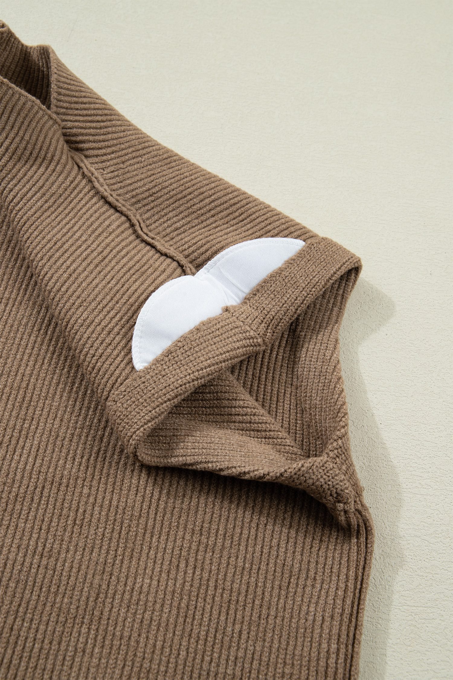 Light French Beige Solid Color Ribbed Knit Mock Neck Loose Sleeveless Sweater