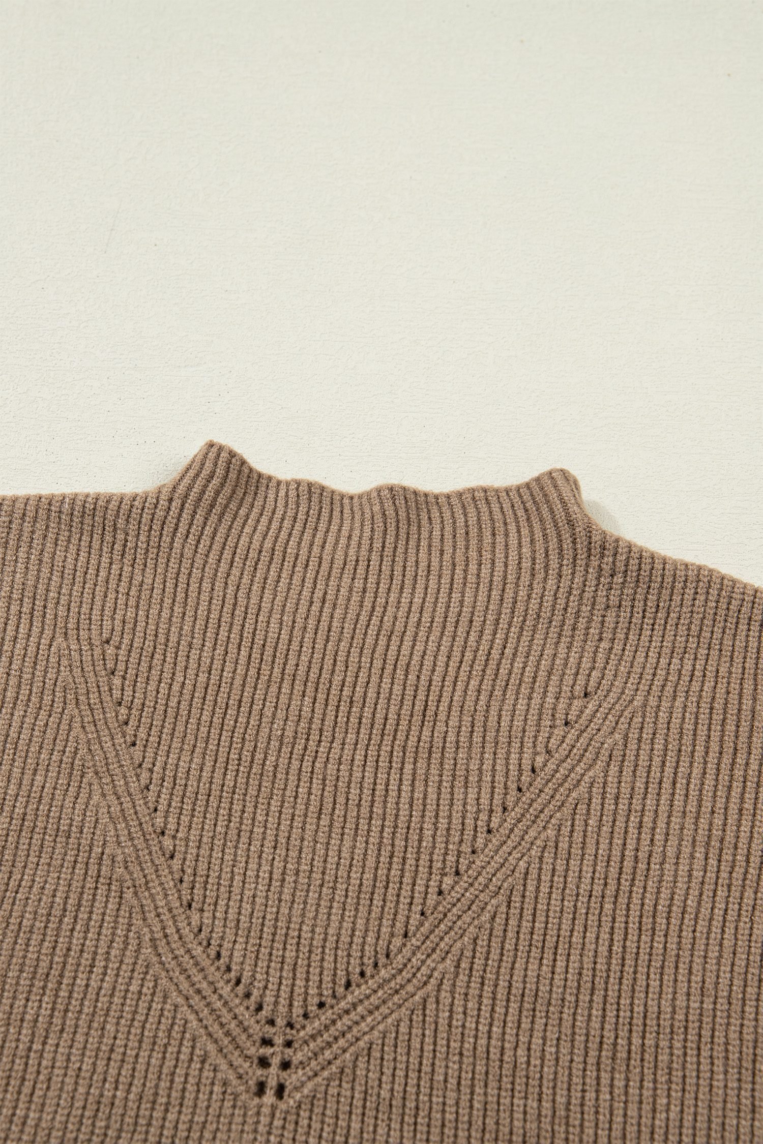 Light French Beige Solid Color Ribbed Knit Mock Neck Loose Sleeveless Sweater