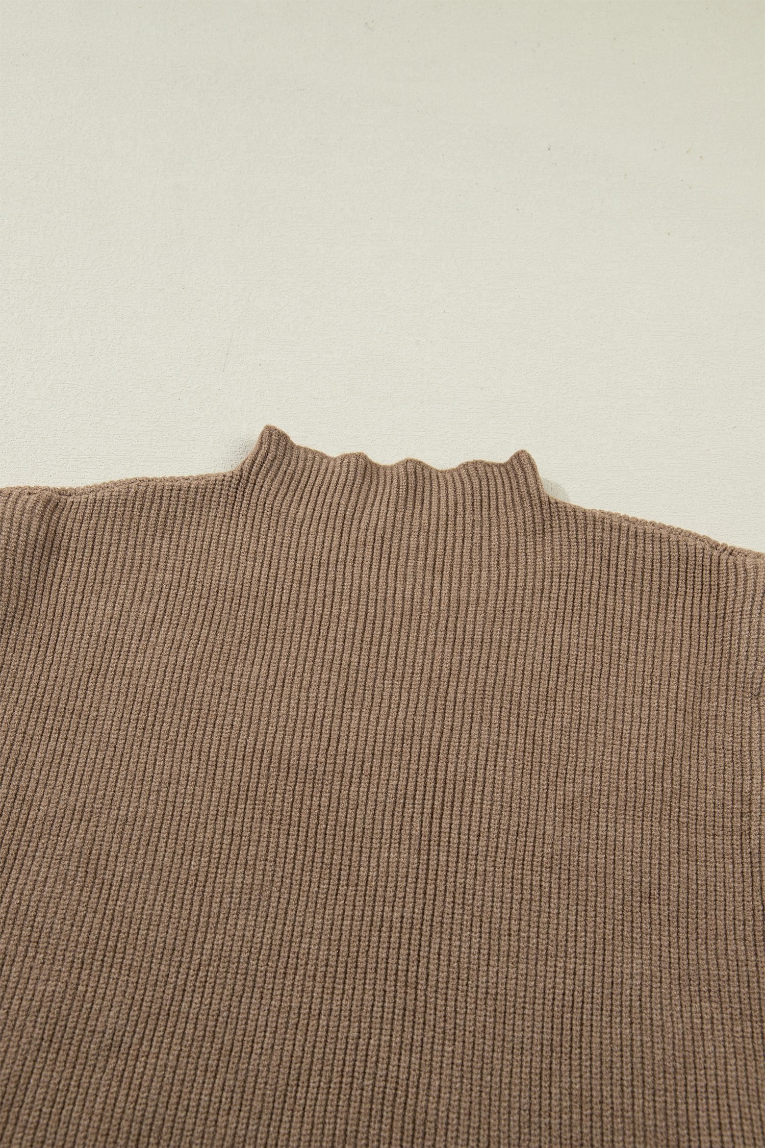 Light French Beige Solid Color Ribbed Knit Mock Neck Loose Sleeveless Sweater