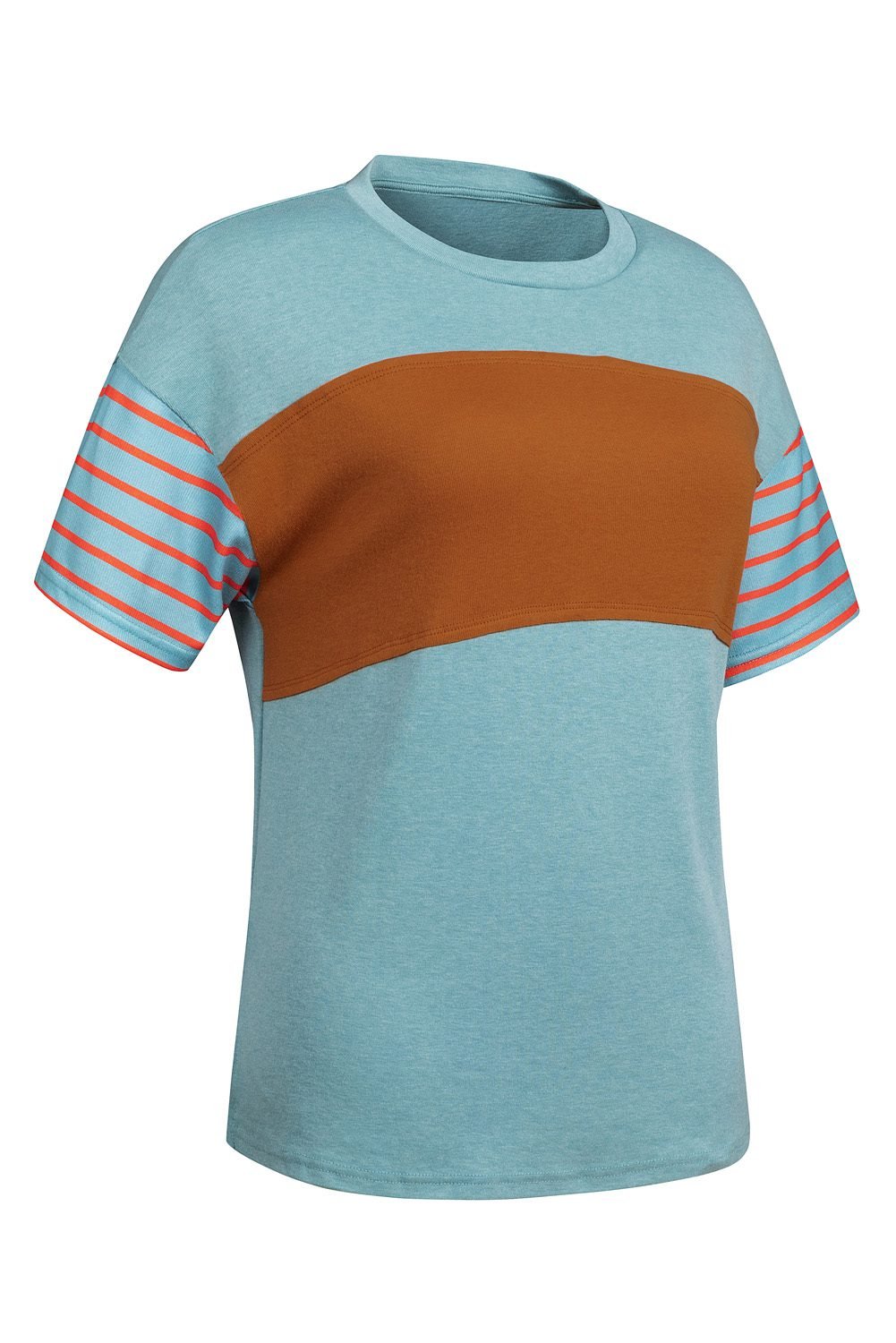 Mint Green Color Block Striped Detail Loose T Shirt