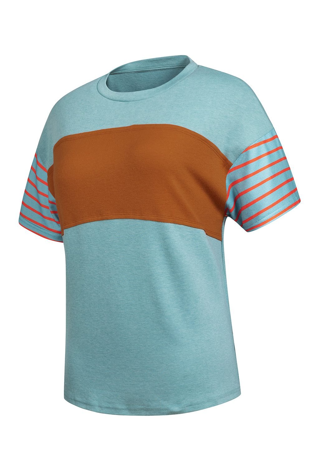 Mint Green Color Block Striped Detail Loose T Shirt