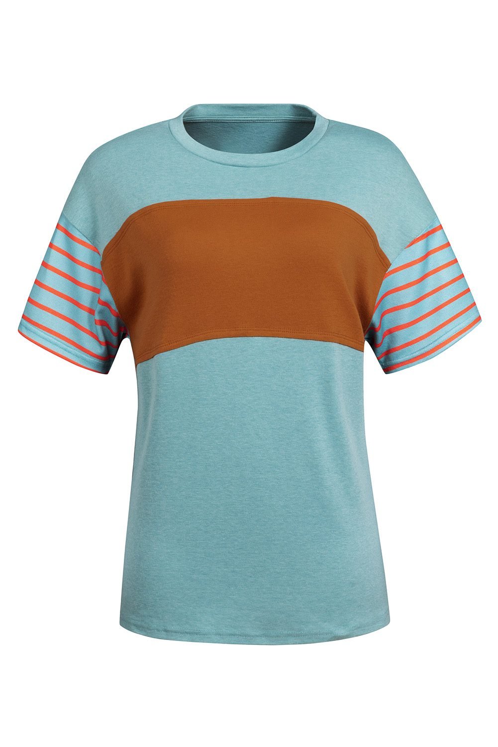 Mint Green Color Block Striped Detail Loose T Shirt