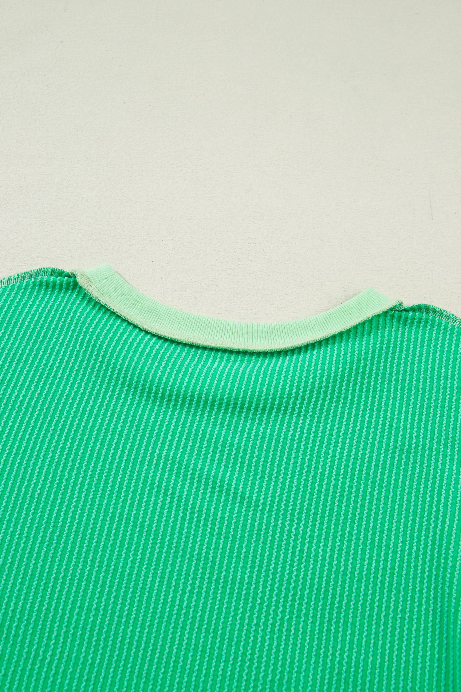 Mint Green Loose Uneven Hem Twist Ribbed T Shirt