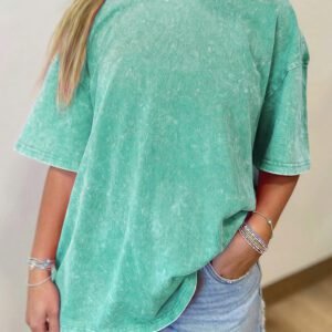 Mint Green Solid Color Cotton Mineral Washed Oversize Tee
