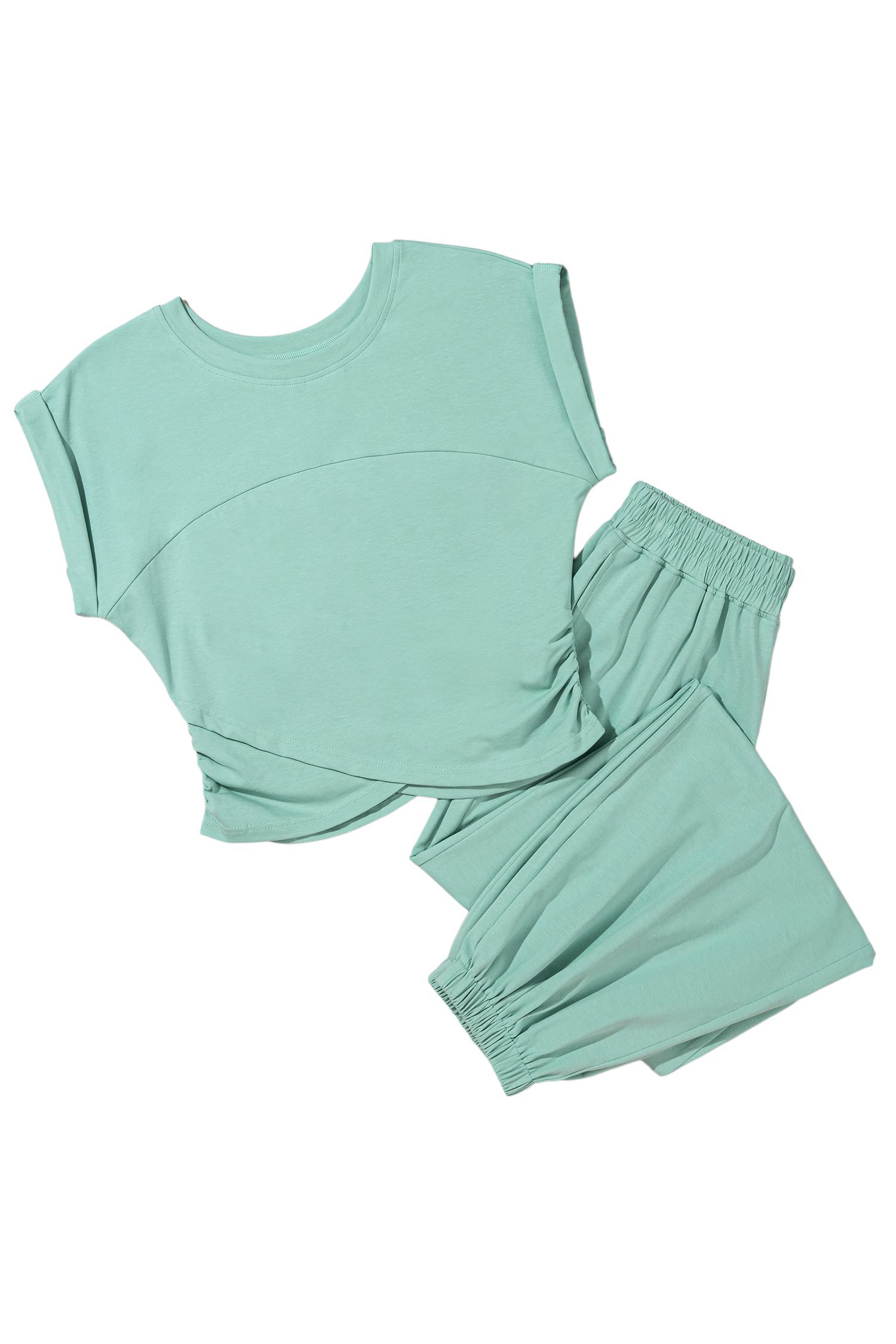 Moonlight Jade Solid Color Cropped Tank Top and Jogger Pants Set