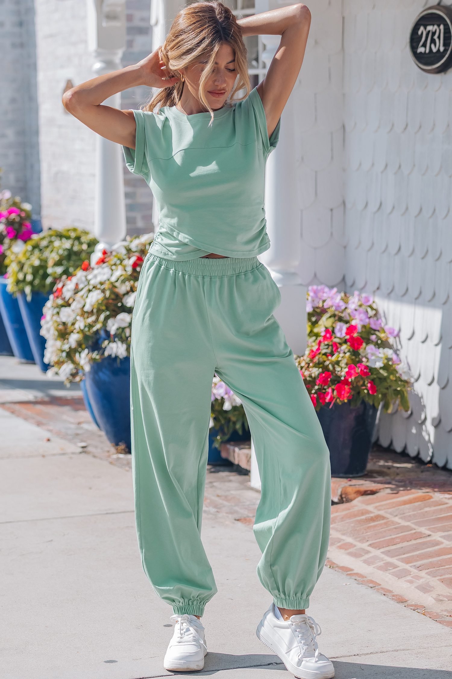 Moonlight Jade Solid Color Cropped Tank Top and Jogger Pants Set