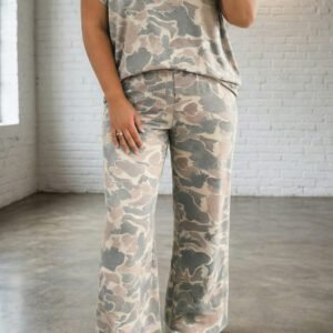Multicolour Retro Camouflage Print Plus Size 2pcs Outfit