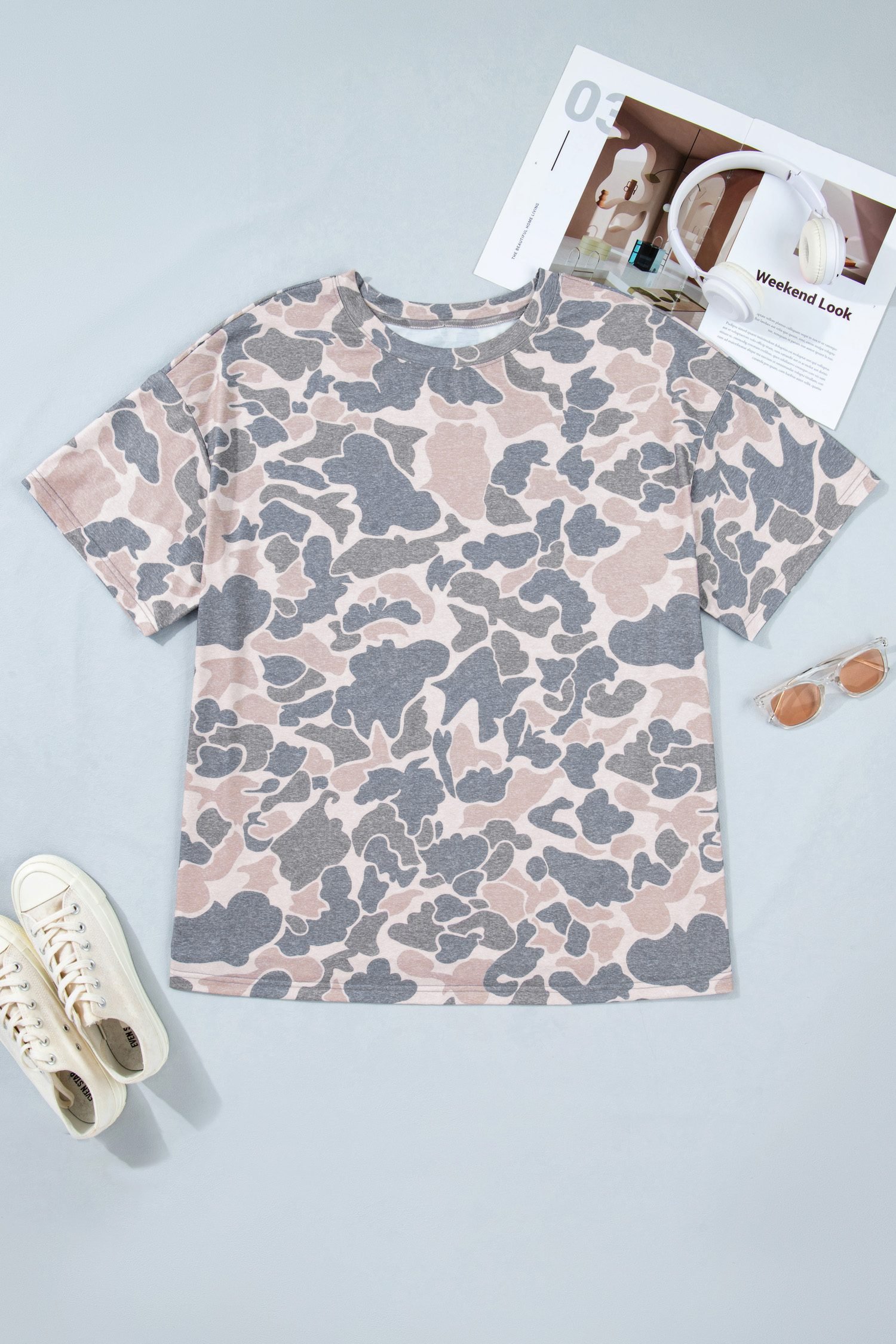 Multicolour Retro Camouflage Print Plus Size T Shirt