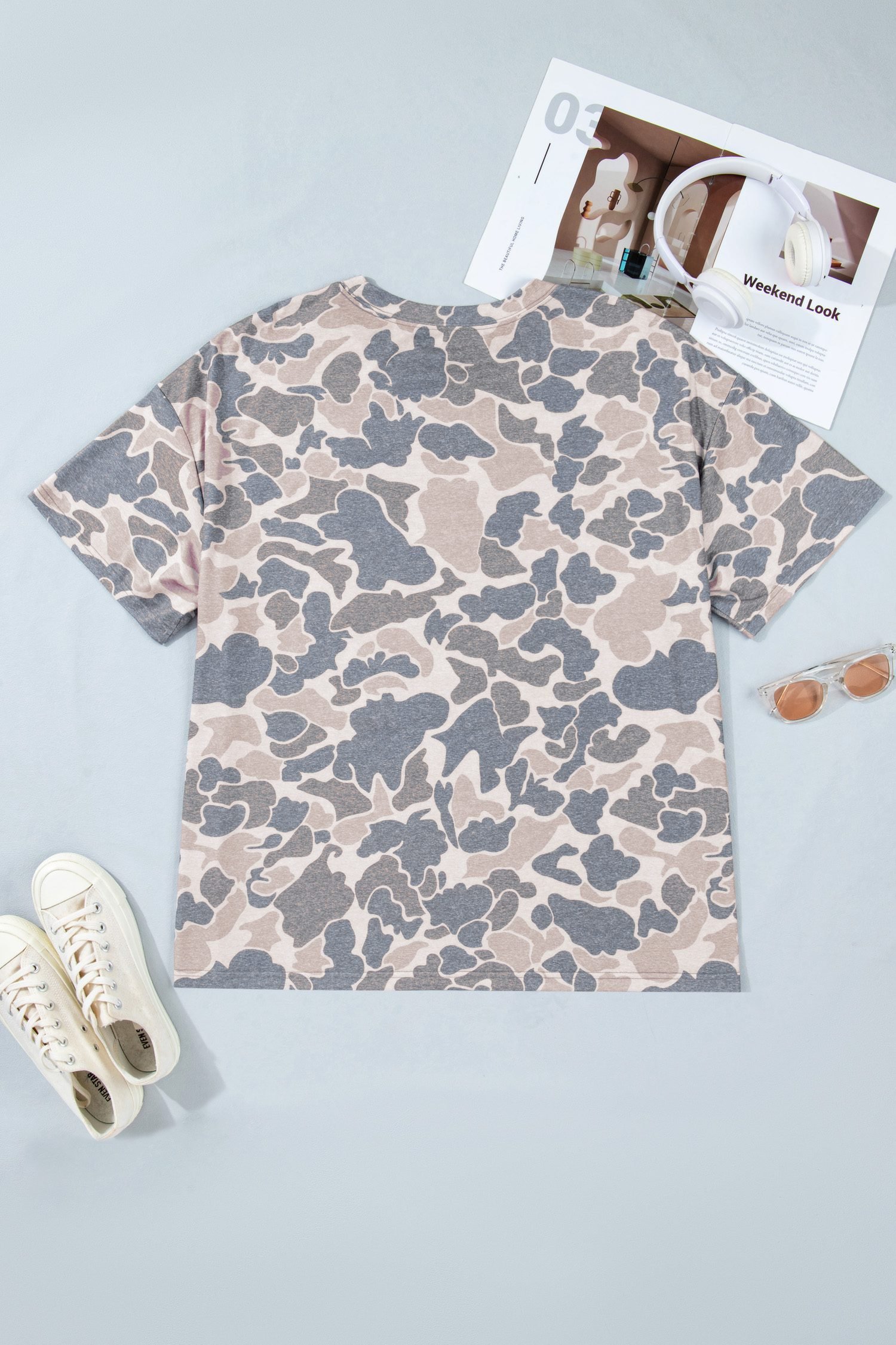 Multicolour Retro Camouflage Print Plus Size T Shirt