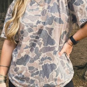 Multicolour Retro Camouflage Print Plus Size T Shirt