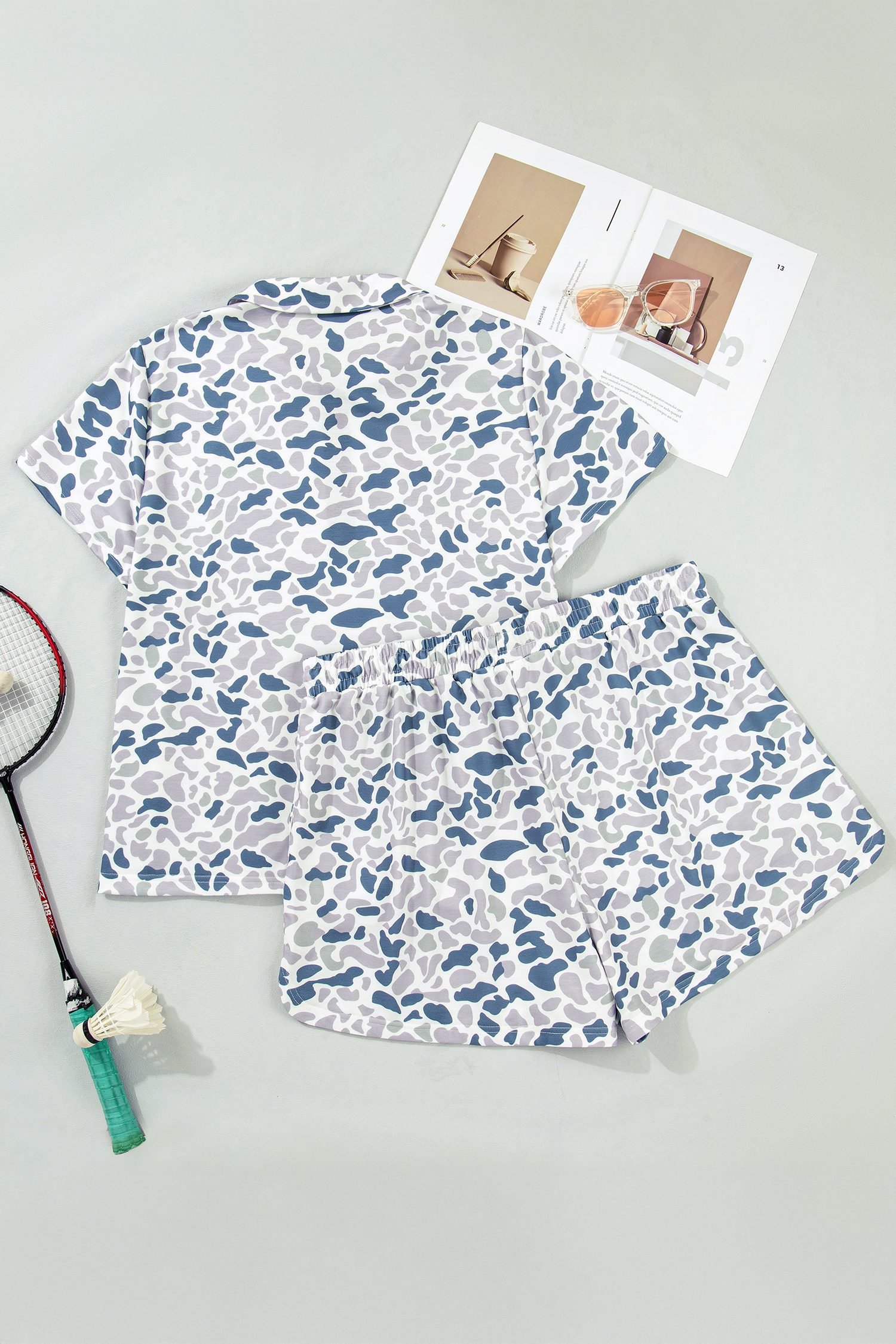Multicolour Zip up Tee and Short Plus Size Camo Set