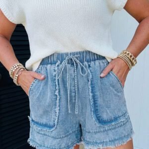 Myosotis Frayed Edge Casual Denim Shorts