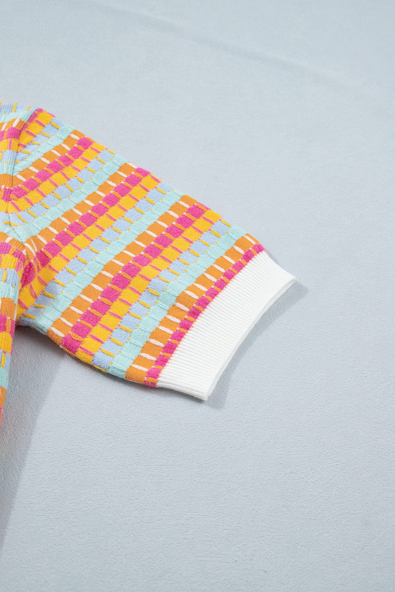 Orange Abstract Striped Knit Short Sleeve Sweater