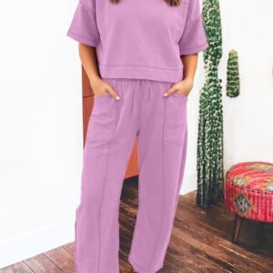 Orchid Bouquet Drop Shoulder Boxy Tee and Barrel Pants Set