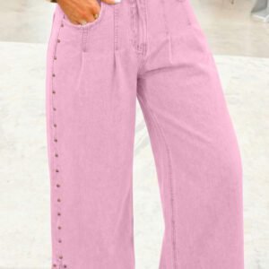 Pink Beaded Side Detail Split Loose Jeans