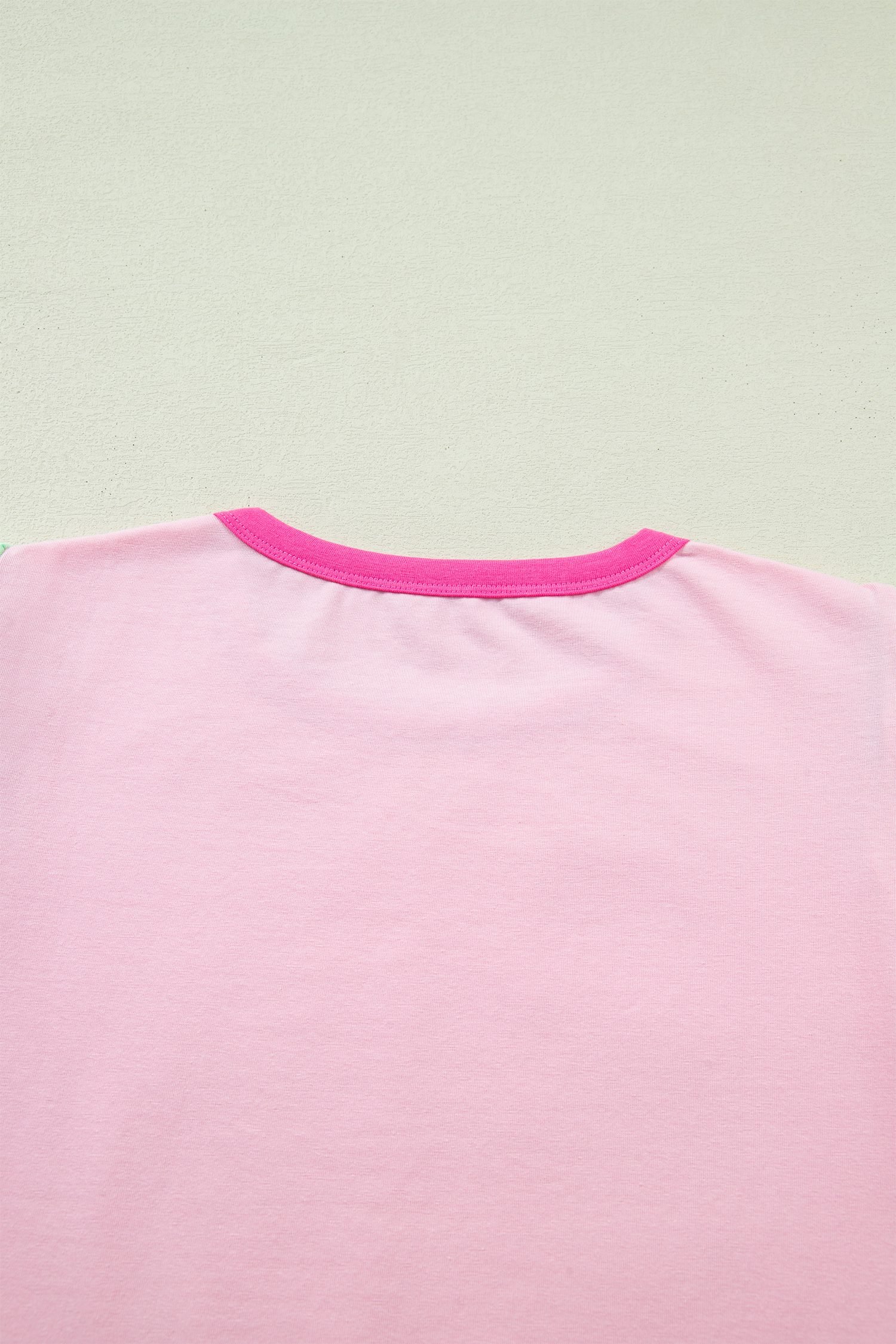 Pink Colorblock Flutter Sleeve Round Neck T Shirt