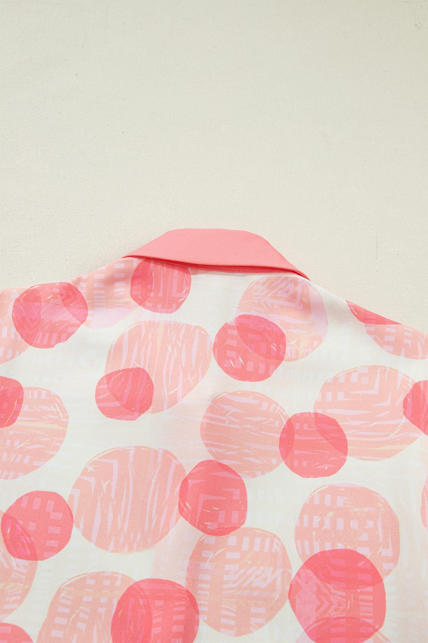 Pink Double Polka Dot Printed Ruffle Trim Short Sleeve Babydoll Shirt