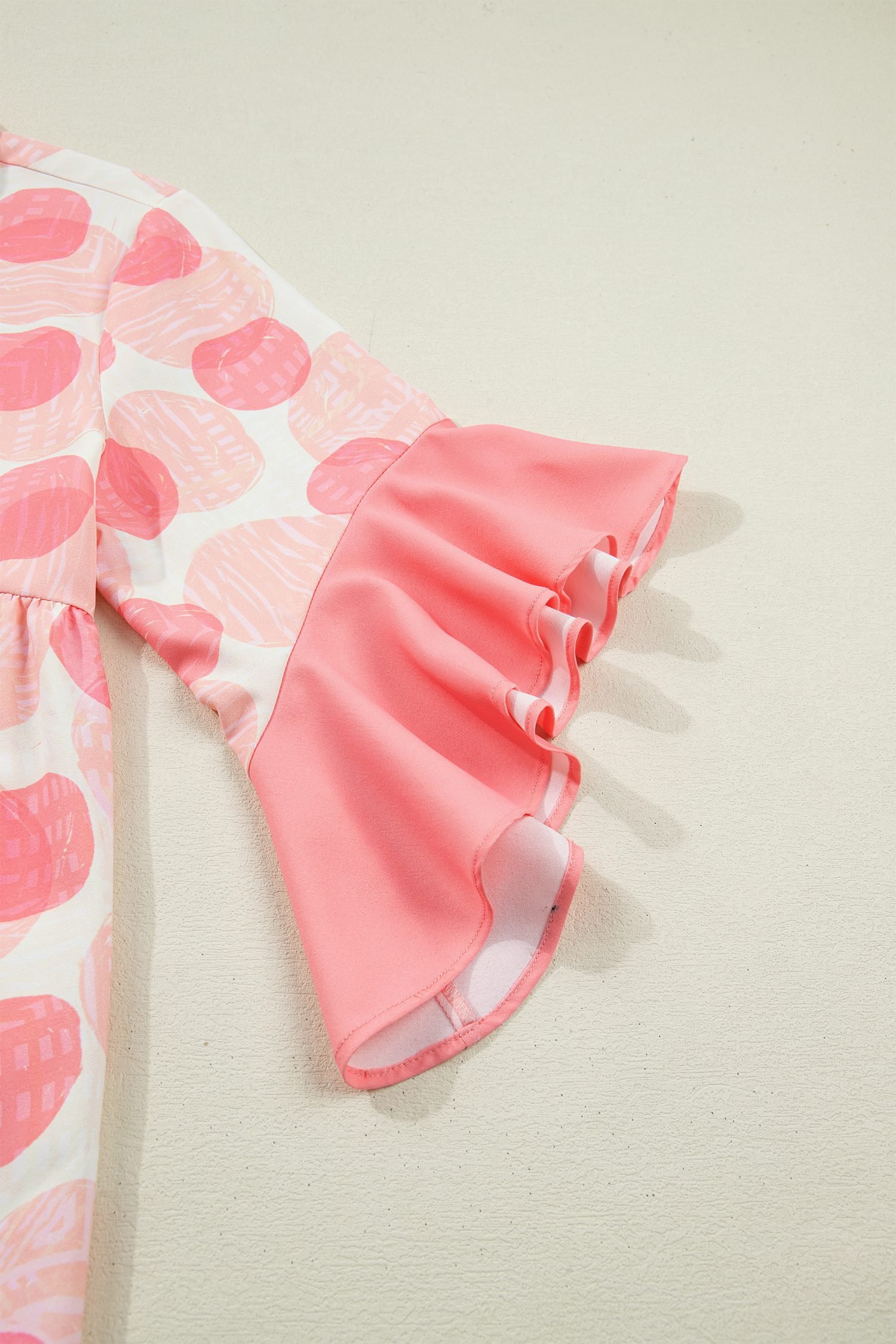 Pink Double Polka Dot Printed Ruffle Trim Short Sleeve Babydoll Shirt