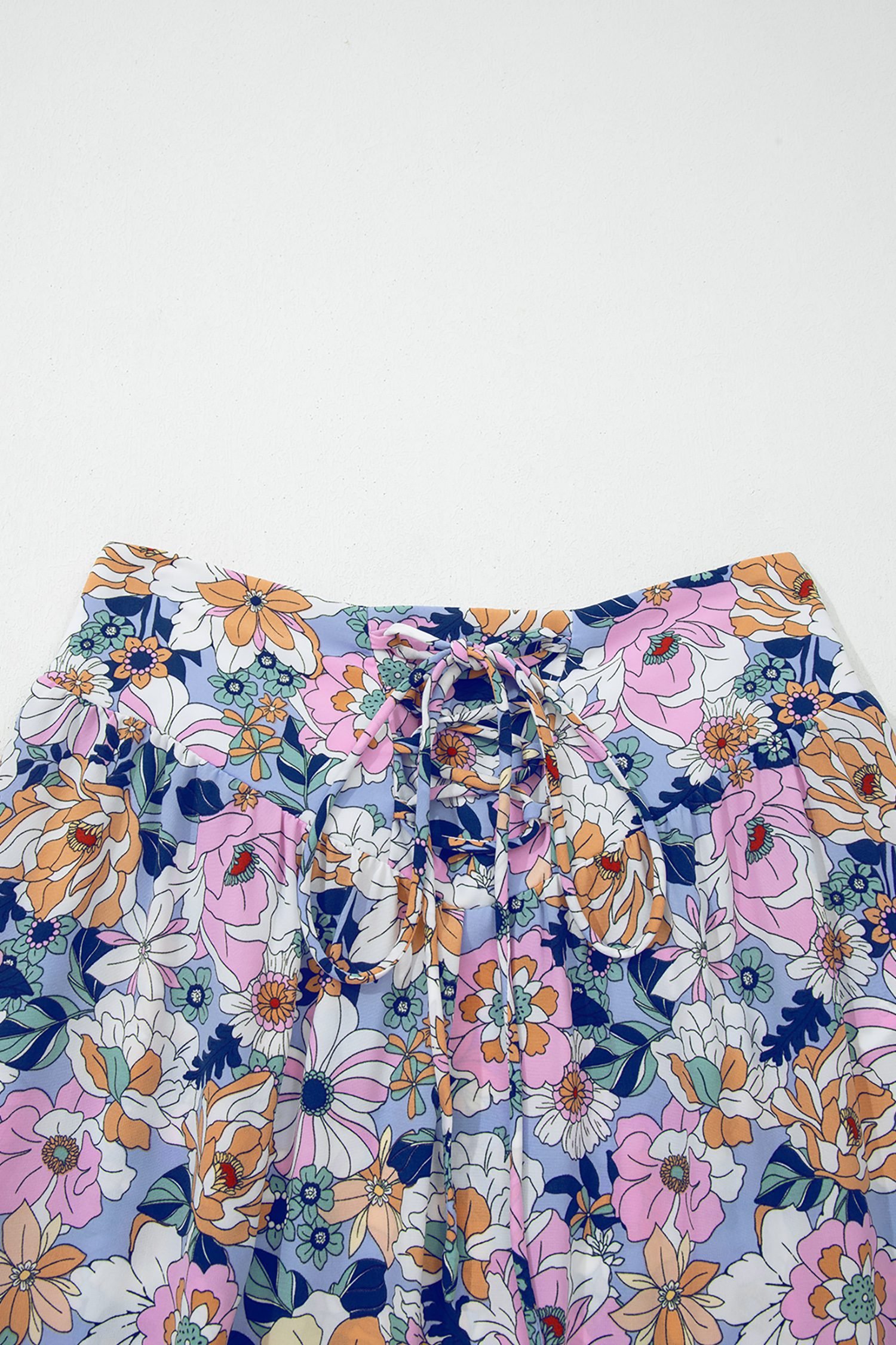 Pink Floral Print Lace-up High Waist Ruffle Hem Maxi Skirt