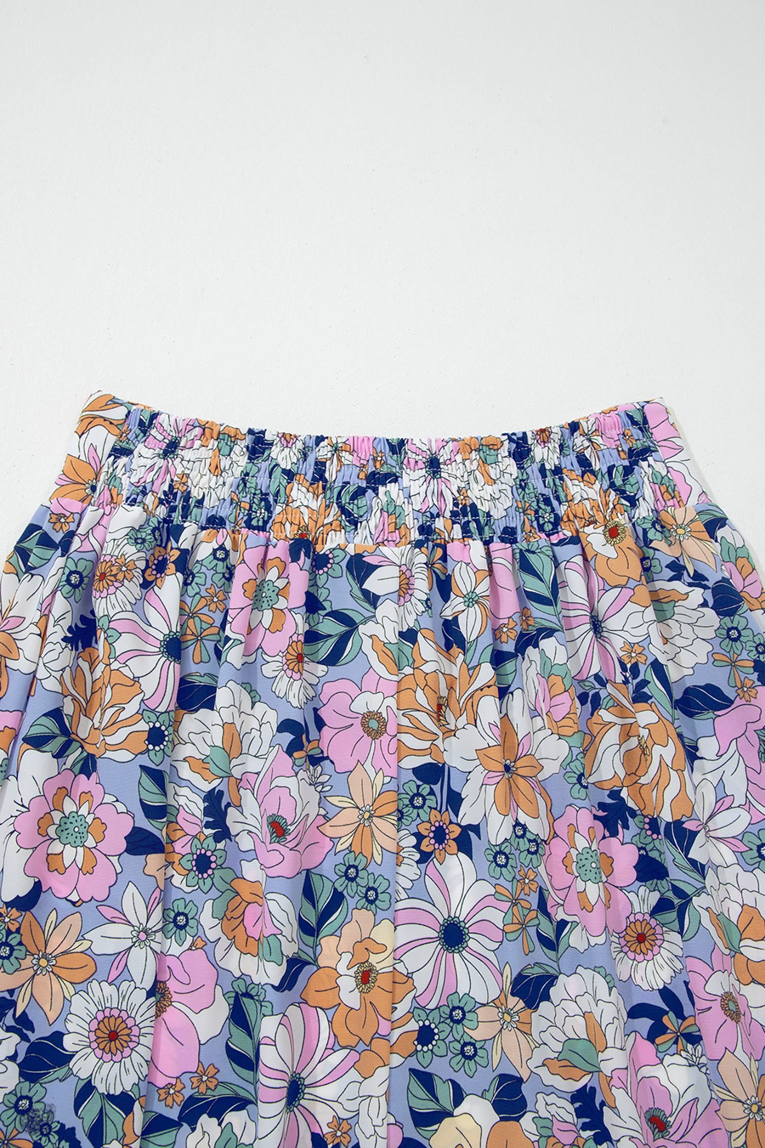 Pink Floral Print Lace-up High Waist Ruffle Hem Maxi Skirt