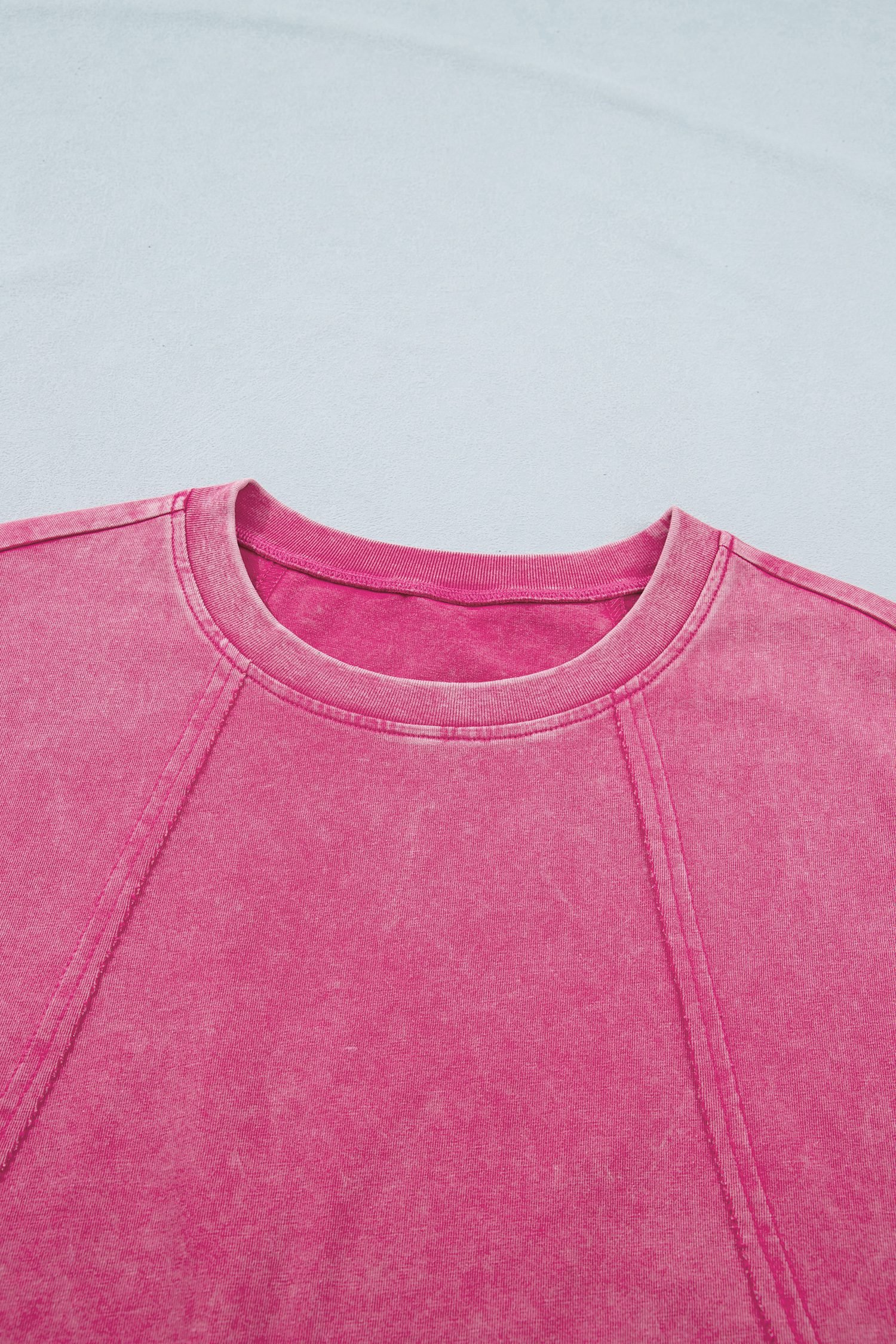 Pink Mineral Wash Raw Seam Detail Lace Trim Cap Sleeve Top