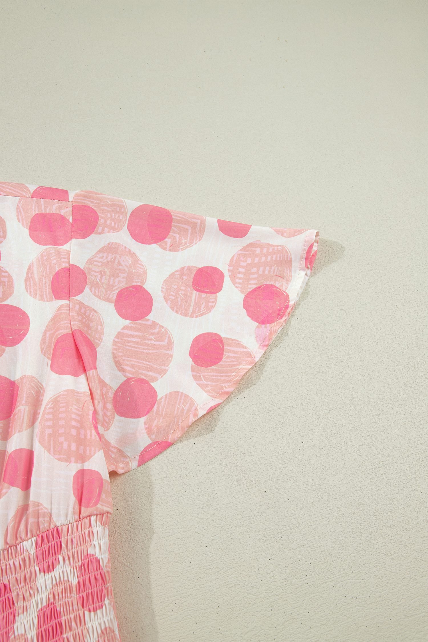 Pink Polka Dot Printed Ruffle Short Sleeve Zip Up Long Dress