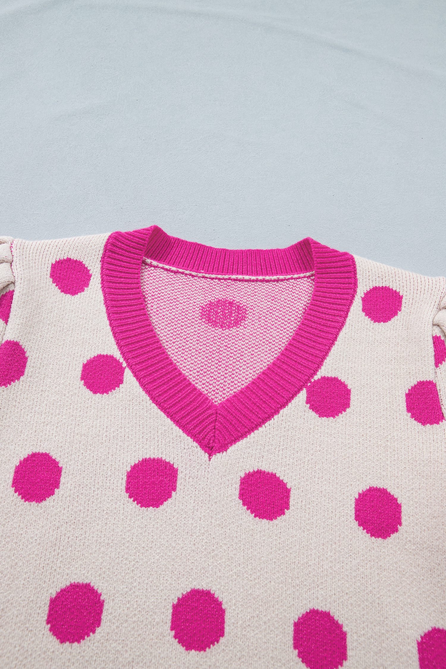 Pink Polka Dot Puff Short Sleeve Sweater Top