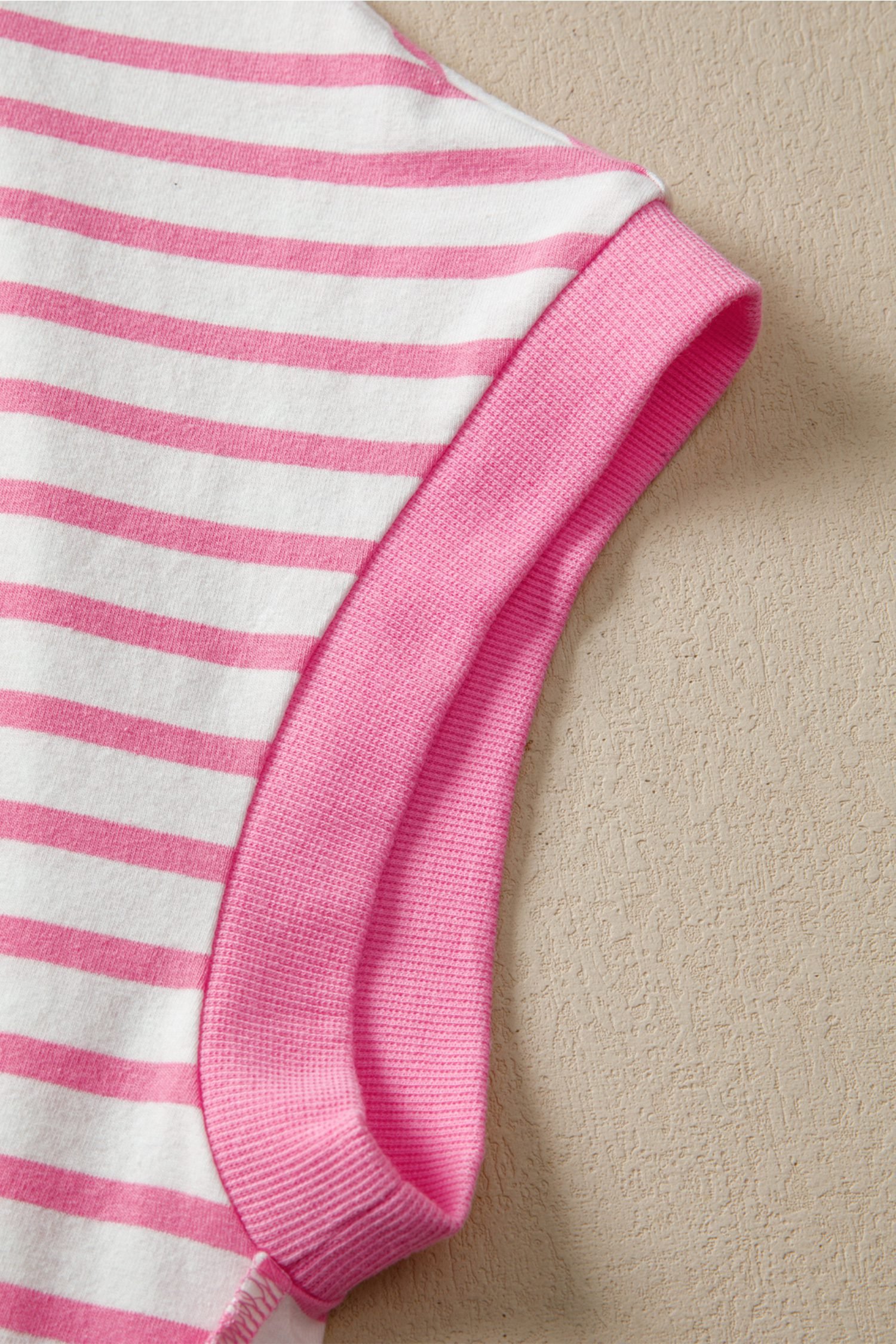 Pink Stripe Half Placket High Low Short Sleeve Top