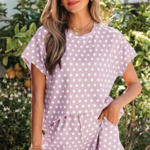 Purple Polka Dot Print Short Set