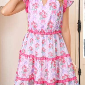 Purple Tiered Ruffles Sleeveless Summer Floral Dress