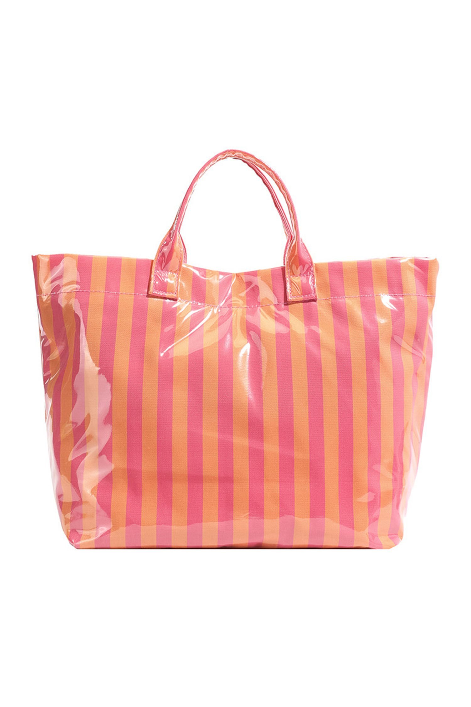 Rose Red Glossy Striped Vinyl Large Tote Bag