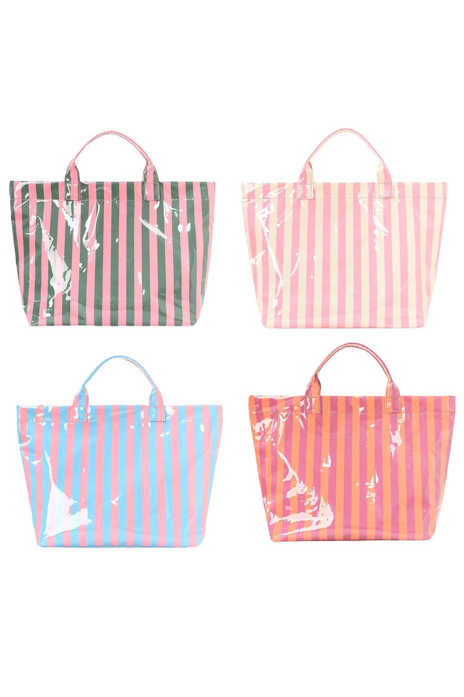 Rose Red Glossy Striped Vinyl Large Tote Bag