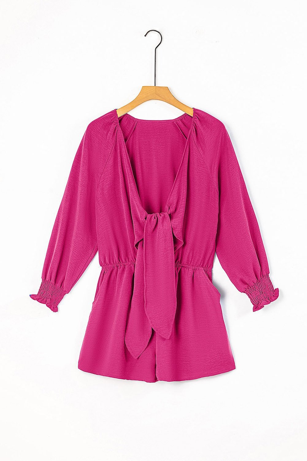 Rose Tie Knot V Neck Puff Long Sleeve Romper